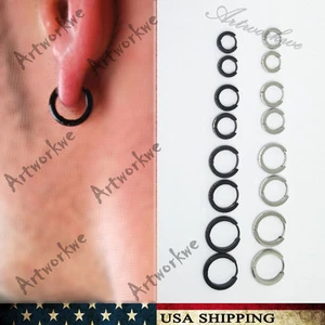 Pendientes de aro de acero inoxidable para hombre y mujer plateado negro hip hop joyería para hombre regalo - Imagen 1 de 5