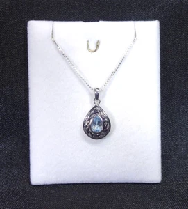 0.90 ct Natural Pear Shape Blue Topaz Solid Sterling Silver Italy Necklace - Picture 1 of 16