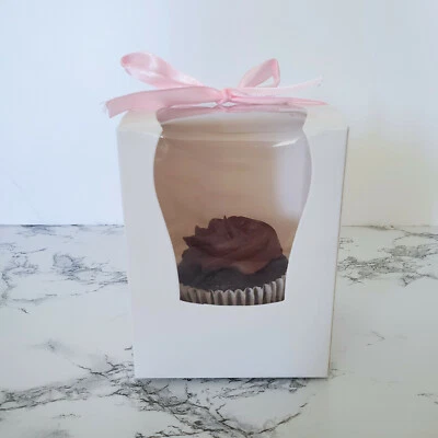 Single Cupcake Display Individual Favor Box, Glossy White (White or Pink Ribbon) - Image 1 of 4