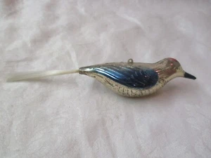 Vintage Mercury Glass Christmas Ornament blue silver Bird with plastic Tail #28 - Picture 1 of 5
