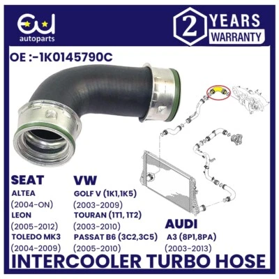 VW AUDI SEAT TURBO BOOST INTERCOOLER HOSE PIPE 1K0145790C 2.0 TDi A3 GOLF PASSAT - Image 1 of 4