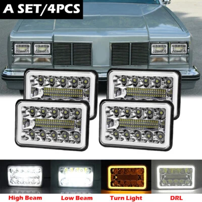 4pcs 4x6" inch LED Headlights Hi/Lo Beam For Chevy Oldsmobile Delta 88 1977-1991 - Image 1 of 4