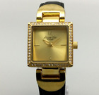 Kenneth Cole Watch Women Pave 24mm Gold Tone Dial Leather Band New Battery