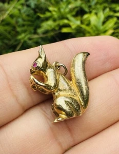 Vintage Georg Jensen 9k 9ct Gold Squirrel Pendant Charm w/ Ruby Eyes London 1969 - Picture 1 of 12