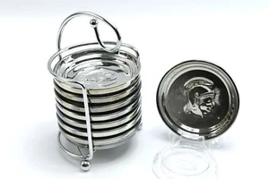 Vintage Ancient Roman Greek Trojan Soldier Warrior Mercury Silver Glass Coasters - Picture 1 of 4