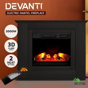 Devanti 2000WElectric Fireplace Mantle Portable Fire Heater Convection Log Heat - Picture 1 of 12