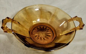 Vintage Cambridge Glass amber pressed Decagon Pattern bowl w/ Handles 1930s+ EUC - Picture 1 of 4