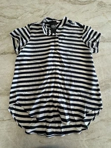 Mela Purdie Short Sleeve Silk Button Front Navy Stripe Size XS BNWT - Picture 1 of 7