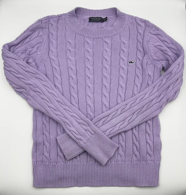 Vineyard Vines Cable Knit Sweater Youth Girls Size XXS Purple Whale Logo Preppy  - Image 1 of 4