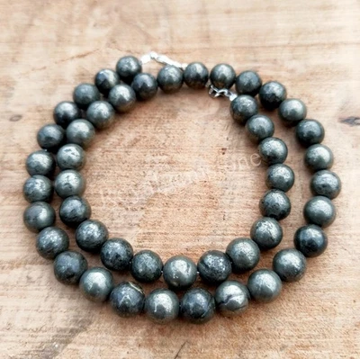 Minimalista Micro Pirite Collana con Perline,Naturale 8mm Rotondo Liscio Perline - Immagine 1 di 4