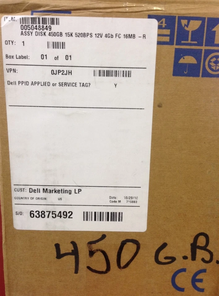 DELL 0JP2JH Hard Drive 450GB 15K 520BPS 12V 4GB FC 16MB - R NEW - Image 1 of 1