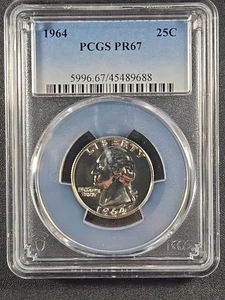1964 USA Washington Silber Quarter 1/4 $ - PP 67 PR67 (PCGS) stk#9688 - Bild 1 von 6