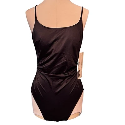 Christina Swimsuit Women Size 14 Black One Piece Ruched Scoop Neck Open Back NEW - Image 1 of 4
