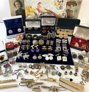 Job Lot Vintage Retro Cufflinks Tie Clips Pins Novelty Horse Equestrian Golfing - Picture 1 of 20