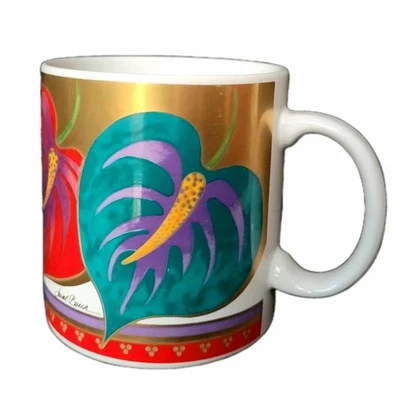 Taza Laurel Burch Novedad 16oz Colorida Tropical ANTHURIUM Con Caja Hecha en Japón Foto 1 de 4