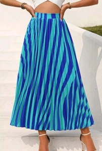 PRETTYGARDEN Women's Summer Maxi Skirt Casual Striped High Waisted Pleated Sz S - Picture 1 of 5