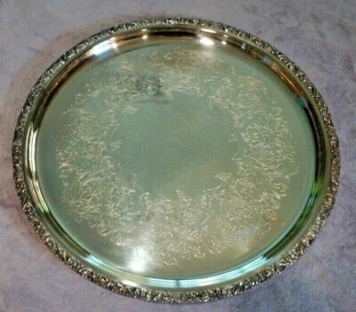 Antigua Bandeja Plateada "Rococó" Internacional Plata 17 1/2" Bandeja Redonda #3273 Foto 1 de 4