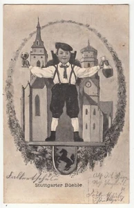 Stuttgart Stuttgarter Büble mit Wein vor Stiftskirche Feldpost 1914 - Picture 1 of 2