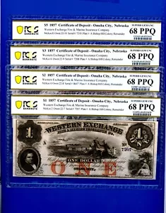 L1857 Western Exchange, NEBRASKA SET 1,2,3,5 PCGS 68 PPQ SUPERB GEM UNC - Picture 1 of 10