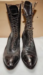 Antike viktorianische Damen Leder Stiefel Schnürung Kalb Roche spitz zulaufend 2"H 293I - Bild 1 von 16
