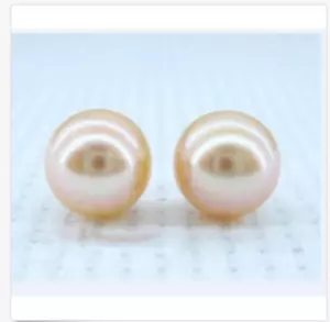 Genuine 8-8.5mm perfect round loose PINK South sea pearl half drilled 1 pair - Picture 1 of 3
