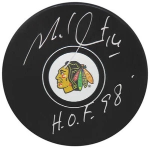 Michel Goulet Signed Chicago Blackhawks Logo Hockey Puck w/HOF'98 - (SS COA) - Picture 1 of 1