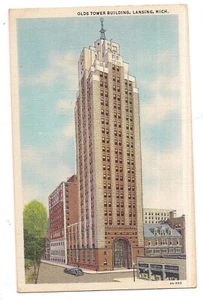 OLDS TOWER BUILDING Boji W Allegan St Lansing Michigan MI Postcard Linen - Picture 1 of 2