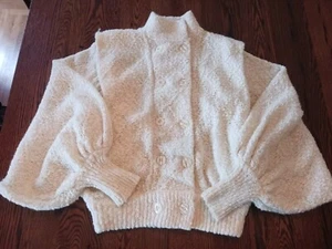 VTG Max Bradley Sweater Jacket Wool Blend Nubby Cream Batwing Sleeves 80s Medium - Picture 1 of 9