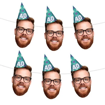 Custom Face Bunting with Party Hat & Age | Funny Personalised Birthday Banner - Image 1 of 4