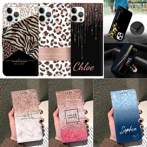 Flip Wallet Personalised For iPhone 16 Pro Max 13 14 15 Phone Case Leather Cover - Picture 1 of 108