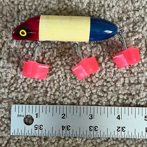 Vintage Bass Oreno Wood Fishing Lure Red White Blue - Tough South Bend - RARE - Picture 1 of 7
