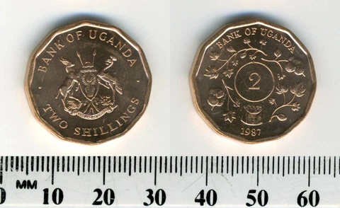 Uganda 1987 - 2 Shillings Copper Plated Steel Coin - National arms Cover