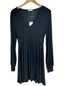Z Supply Mini Dress Sz M Micro Ribbed Black VNeck Long Sleeve Dress Minimalist - Picture 1 of 7