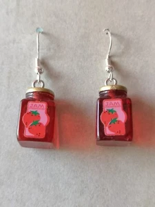 Strawberry Jam Jar Cute Fun Quirky Novelty Gift Silver Plated Earrings - Picture 1 of 3