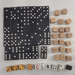 Vintage Game Pieces Bakelite Dice Dominoes CLR Word Games 57 pcs Total - Picture 1 of 8