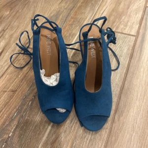 Nine West Womens Classic Pump Heel Blue Dressy Lace Up High Peep Toe 6.5 M New - Picture 1 of 6