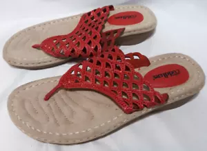 Cobbie Cuddlers Coretta Women 8.5W Tan w/ Red Cushion 1 1/2” Wedge Heel Sandals - Picture 1 of 7