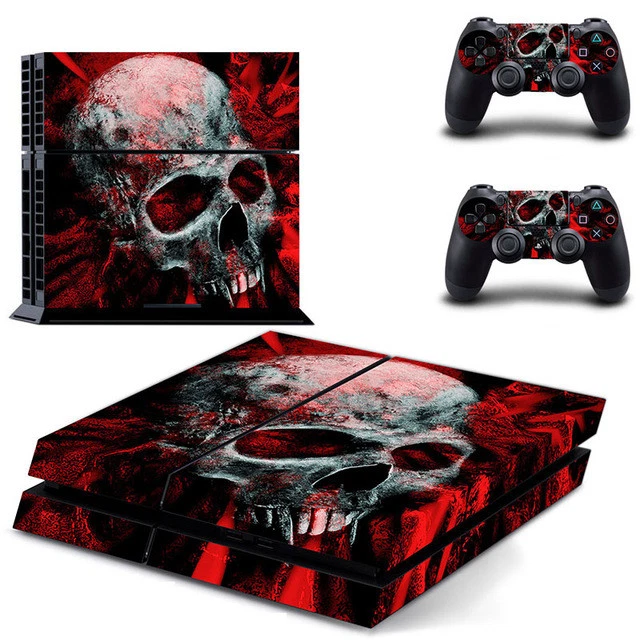 Calcomanía roja calavera cubierta recubrimiento pegatina para consola PS4 PlayStation4 2 controlador EE. UU. Foto 1 de 1