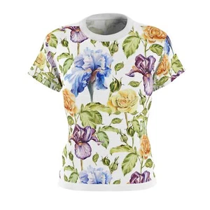 Blue Iris Women’s T-Shirt • Floral Pattern Tee • Elegant Casual Garden Shirt - Picture 1 of 7