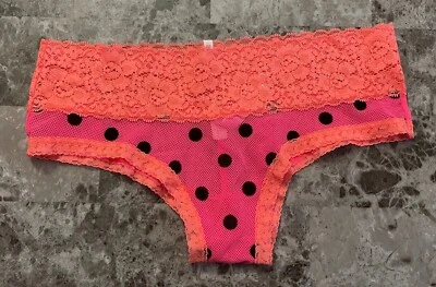 NUEVO SIN ETIQUETAS BRAGAS VICTORIA'S SECRET ROSA XS MALLA ENCAJE TERCIOPELO LUNARES RARAS CHEEKSTER Foto 1 de 4