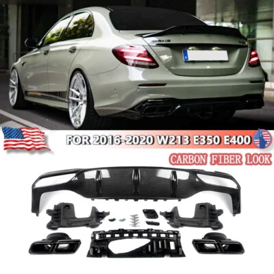 Carbon Look Rear Diffuser w/Tailpipe For 2016-2020 Mercedes Benz W213 E300 E350 Foto 1 de 4
