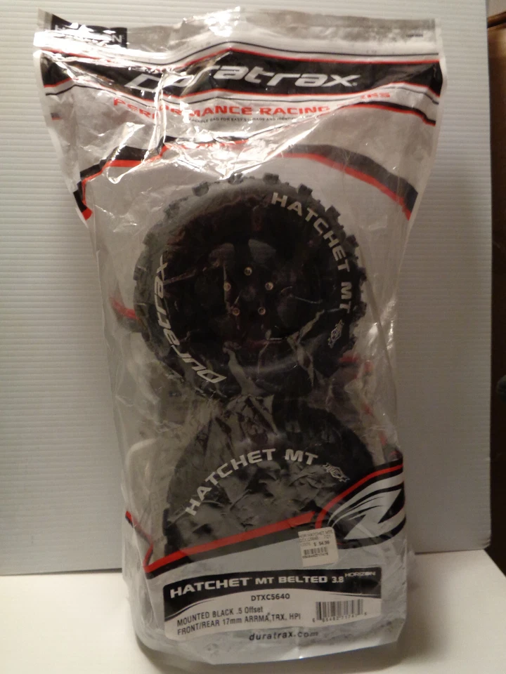 DURATRAX C5640 HATCHET MT BELTED 3.8 MOUNTED .5 OFFSET F/R 14mm BLACK (2) WHEELS - Image 1 of 1
