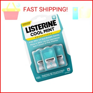 Listerine Cool Mint PocketPaks Portable Breath Strips for Bad Breath, Fresh Brea - Picture 1 of 2