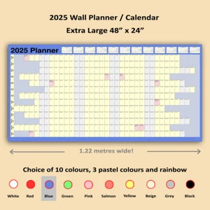 Calendario planificador de pared del año 2025 48"" x 24"" elección de 14 colores (enrollado/plegado) - Imagen 1 de 15