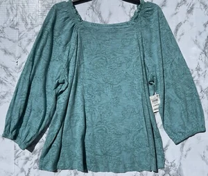 Style & Co grüne geblümte Strickbluse mit eckigem Ausschnitt große 3/4-Ärmel - Bild 1 von 5