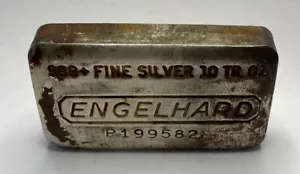 Vintage Toned Engelhard 10 Oz Bar 7th P Series 999 Fine Silver Coin Bar Bullion - Picture 1 of 15