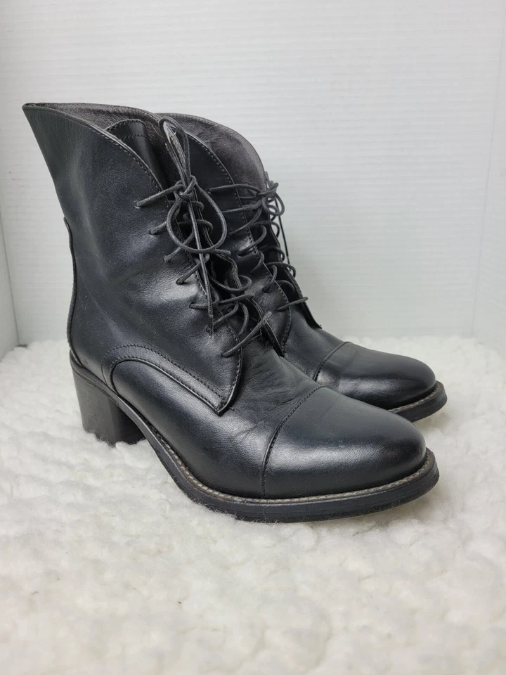 Latitude Femme Ankle Boots Womens Size 6.5 Black Leather Lace Up Booties Shoes  - Image 1 of 4