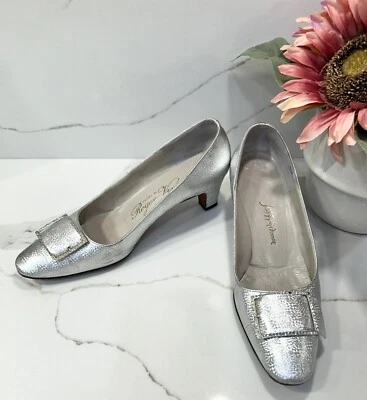 Zapatos Roger Vivier Paris Tacones Plateados Hebilla Estrás Talla 7B, De Colección, Clásicos Foto 1 de 4