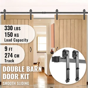 Barn Door Hardware Kit Barn Door Kit 9 FT Carbon Steel for Double Doors - Picture 1 of 12