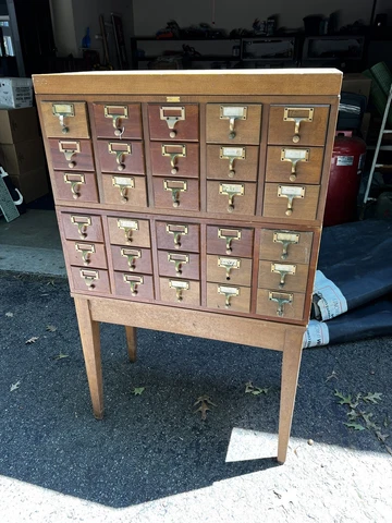 Vintage Library Card Catalog Cabinet Drawers Pull 4 Pieces Apothecary Brodart Cover